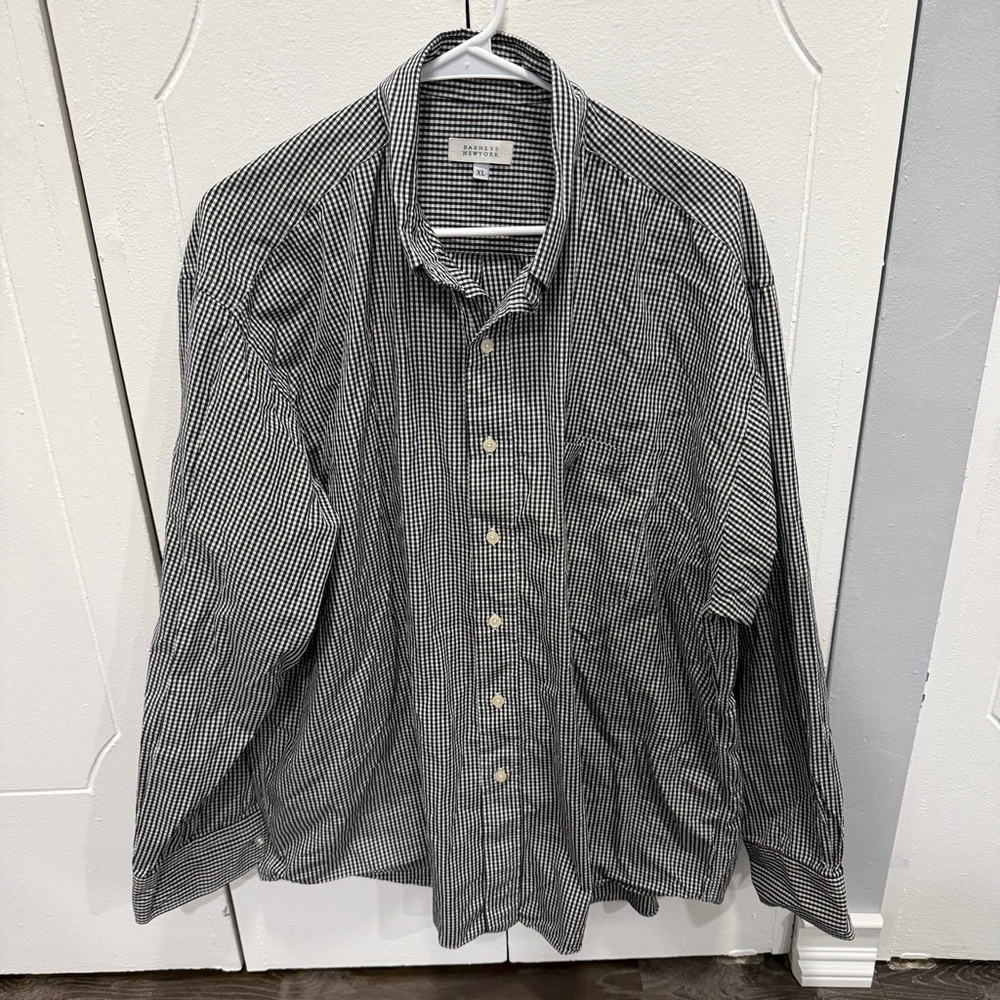 Barneys New York Black and White Checkered Button Down Long Sleeve